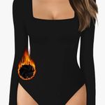 MANGOPOP Women's Square Neck Long Sleeve Bodysuit Tops Photo 0