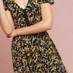 Anthropologie MAEVE Black Yellow Floral Corset Short Sleeve Mini Dress Photo 0