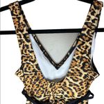 ASOS  Leopard Print Black Brown Belted One Piece Deep V Neck Bathing Suit Size 6 Photo 4