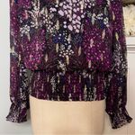White House | Black Market Long Sleeve Floral Metallic Blouson Blouse Purple 10 Photo 7