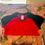 red & black short sleeve baseball crop top t shirt Photo 5