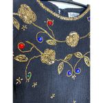 Vintage Black Bedazzled Sweater Sequins Beads Jewels EUC Sz M Knit Pullover Size M Photo 3