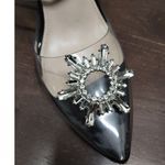 ZBY Women's Size 6.5 Clear Rhinestone Strappy Ankle Pointed Toe Block Heels Black Photo 1