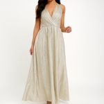 Lulus  All that Shimmers is Gold Light Gold Maxi Plunging Neck Dress Size XS Photo 12