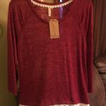 Red Camel  Burgundy Shirt With Lace Size Large Photo 0