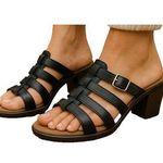 Dansko * Strappy Sandal Womens Size 40 Black Leather Slip On Comfort Heel Shoe Photo 0