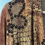 Chico's Vtg 80s  Cardigan Womens 1 US M Gold Black Open Shawl Made in USA Reptile Photo 3