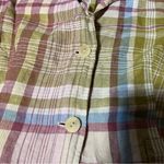 Pendleton  Green Pink Spring Pastel Plaid Women's Top; Large Photo 6