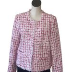 Nanette Lepore NWT Boucle Tweed Frayed Hem BlazerJacket Red and Pink Large Photo 4