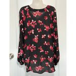 Roz & Ali  Women's XL Black Floral Cold Shoulder Long Sleeve Blouse Top X-Large Photo 5