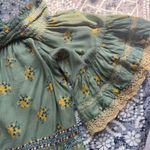 Green Floral Patterned Flowy Off The Shoulder Top Photo 1