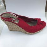Solanz Red Open Toe Wedge Sandals Photo 2