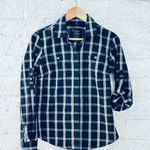 Calvin Klein women's long sleeve button down shirt, black check, adjustable sleeves, size S Photo 1