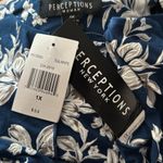 Perceptions  Sleeveless Teal Blue Floral White Midi Plus Fit Flare Dress 1X NWT Photo 4