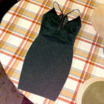 Honey and Rosie  emerald green and silver tinsel mini dress Photo 0