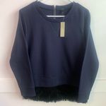 J.Crew NWT  Navy & Black Fringe Bottom Sweatshirt Photo 1