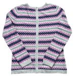 Talbots sweater Size Mp pink white fair isle nordic ribbed striped back zipper Photo 8