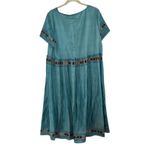 Teal With Floral Design Short Sleeve Flowing Midi Dress Size XL Blue Photo 1