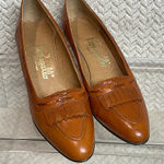 Vintage Pappagallo Cognac Leather Loafer Kitten Heel Shoes Office Size 7N Twee Brown Photo 0