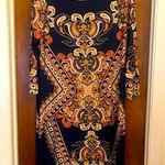 Elegant Navy and Orange 3/4th Sleeve Patterned Dress Blue Size L Photo 0