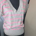 Gray and Pink Striped Short Sleeve cashmere Top Photo 3