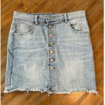Indigo Rein Denim Button Mini Skirt Size 1 ~ Light Wash Frayed Hem Photo 0