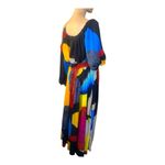 Eien‎ Graphic Print Maxi Dress One Shoulder Cutout Colorful Size Small Gathered Black Photo 1