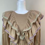 Something Navy Jolie Long Sleeve Ruffle Mini Dress Tiered Embroidered Tan Purple Photo 11