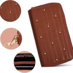 Cognac Brown Gold Studded Zipper Wallet — Wristlet — Vegan Leather — New Photo 3