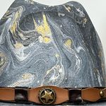 Distressed marble gold glazed Cowboy Hat w/Brown Leather Star concho Band unisex Blue Size M Photo 3