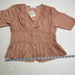 frame denim Frame Shirred V-Neck Blouse Pink Clay Women Size Medium Romantic Buttons Top NEW Photo 0