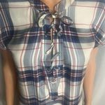 Want And Need Plaid Mini Dress Size M Lace up Front Red Blue and White Rayon Size M Photo 1