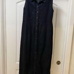 Kiko Dress Womens Small Black Button Front Sleeveless Maxi Textured Linen Blend Photo 0