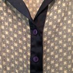 Papaya  Blue Medallion Plisse Print Button Front Sheer Blouse Small Photo 4