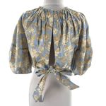 Rebecca Taylor  Long Sleeve Satin Leaf Top in Sky Blue Combo Sz 2 Photo 2