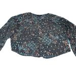 Haver London Women's Sheer Crop Top Blue Patterned with Gold Fleck Size Large Black Photo 4