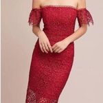 Monique Lhuillier ML Womens Red Raspberry Off The Shoulder Lace Overlay Dress 0P Photo 0