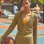 Free People Movement Kadi Quilted Full Zip Lightweight Crop Hoodie Jacket Green Photo 0