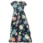 Floral Maxi Women Size Small V Neck Short Sleeve Smock Waist Spring Boho Prairie Blue Photo 5