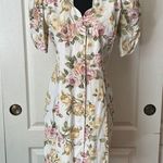 80s VINTAGE FLORAL DAINTY BUTTON UP DRESS PUFF SLEEVE Pink Photo 0
