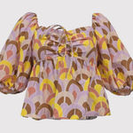 NWT Cara Cara Womens Top Beige Pippa Peplum 3/4 Sleeve Smocked Babydoll Large Tan Photo 0