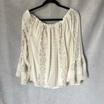 Hale Bob  Blouse Top Embroidered Peasant Floral Metallic size L Boho Gauze Photo 1