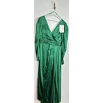 Mac Duggal  Puff Sleeve Satin Faux Wrap Gown in Emerald Green Size US 14 NWT Photo 2