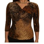 American City Wear  Y2k Petite Snakeskin Print Brown Fitted 3/4 Sleeve Top Rave Photo 0