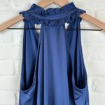 Glam Los Angeles Blue A-Line Tiered Halter V-neck Satin Dress Size Small Photo 3