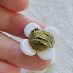 Rare Vintage West Germany white milk glass with brass Earrings signed Photo 4