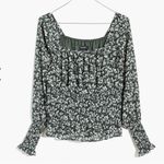 Madewell Georgette Square-Neck Smock-Waist Top in Forest Leaves Photo 3