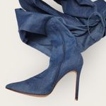 Liliana Womens Blue Denim Thigh High Stretch Stilettos Heels Zip Boots Size 10 Photo 11