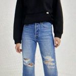 Levi's LEVI Strauss Co Rib Cage Straight Leg Distressed Cropped Ankle Blue Jeans 32/27 Photo 2