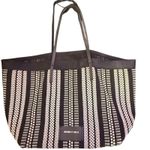 Bimba y Lola large‎ Plaited Shopper Tote Bag Black Woven Striped Beach Vacation Photo 2